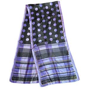 Oscar- Oscar De La Renta- silky purple black polka dots- neck scarf- gold